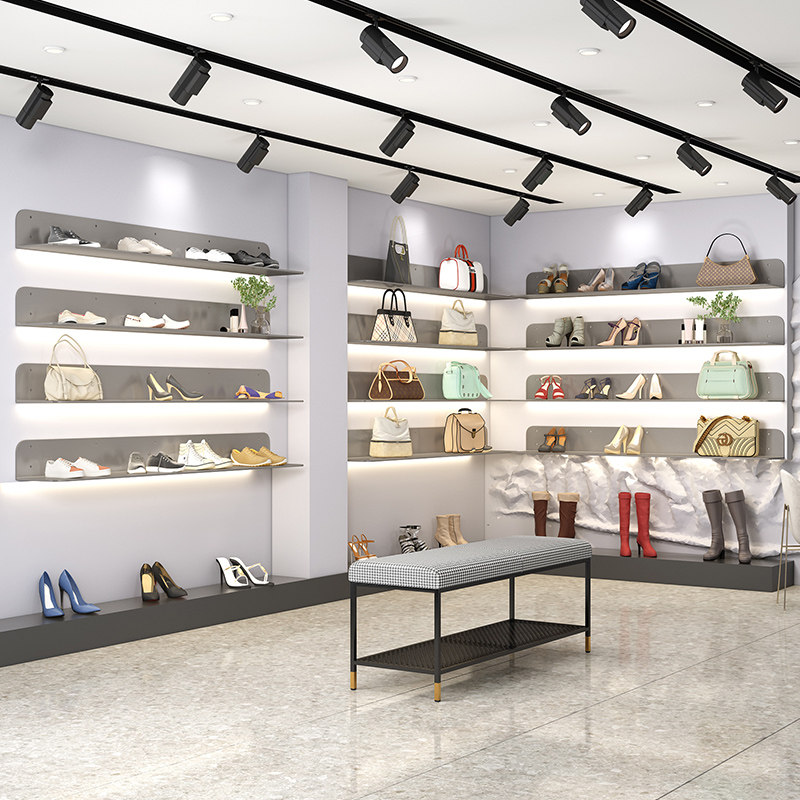 服装店鞋架包包展示架不锈钢发光置物架装饰层板架衣帽饰品架壁挂图片