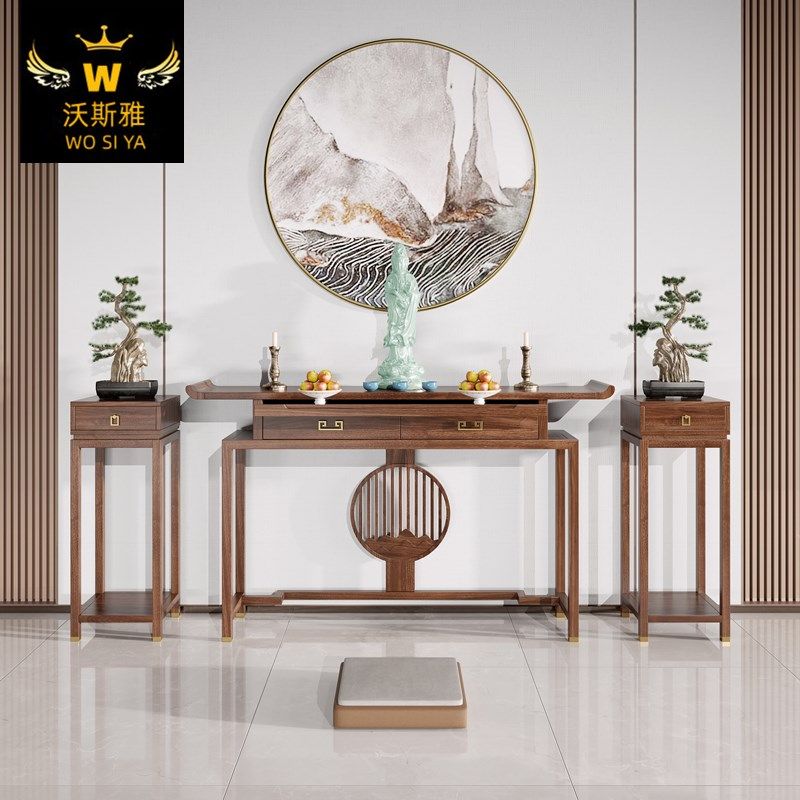 新中式实木玄关台厅简约现代条案供桌财神佛龛台香案禅意端景台