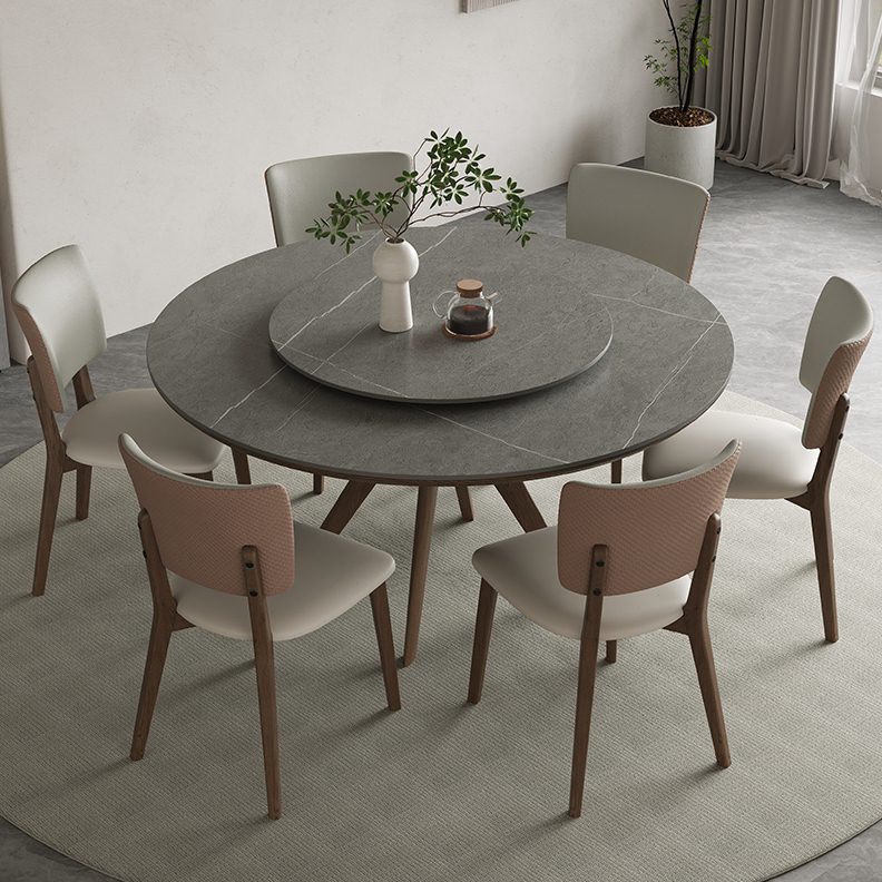 实木圆形家用小户型现代简约轻奢岩板餐桌圆桌带转盘