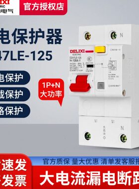 德力西空开带漏电保护DZ47LE-125A家用100安1P+N空气开关漏保D型