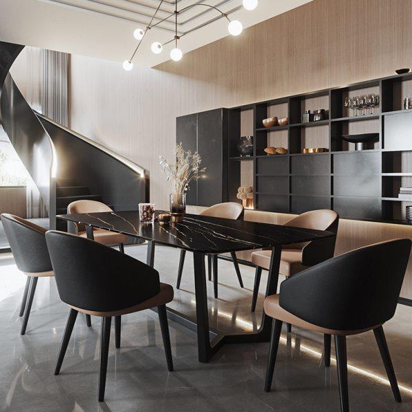 意式黑色岩板餐桌椅组合简约现代小户型轻奢家用北欧风长方形饭桌,住宅家具,岩板餐桌,淘宝优惠券,粉丝福利购,淘宝优惠卷