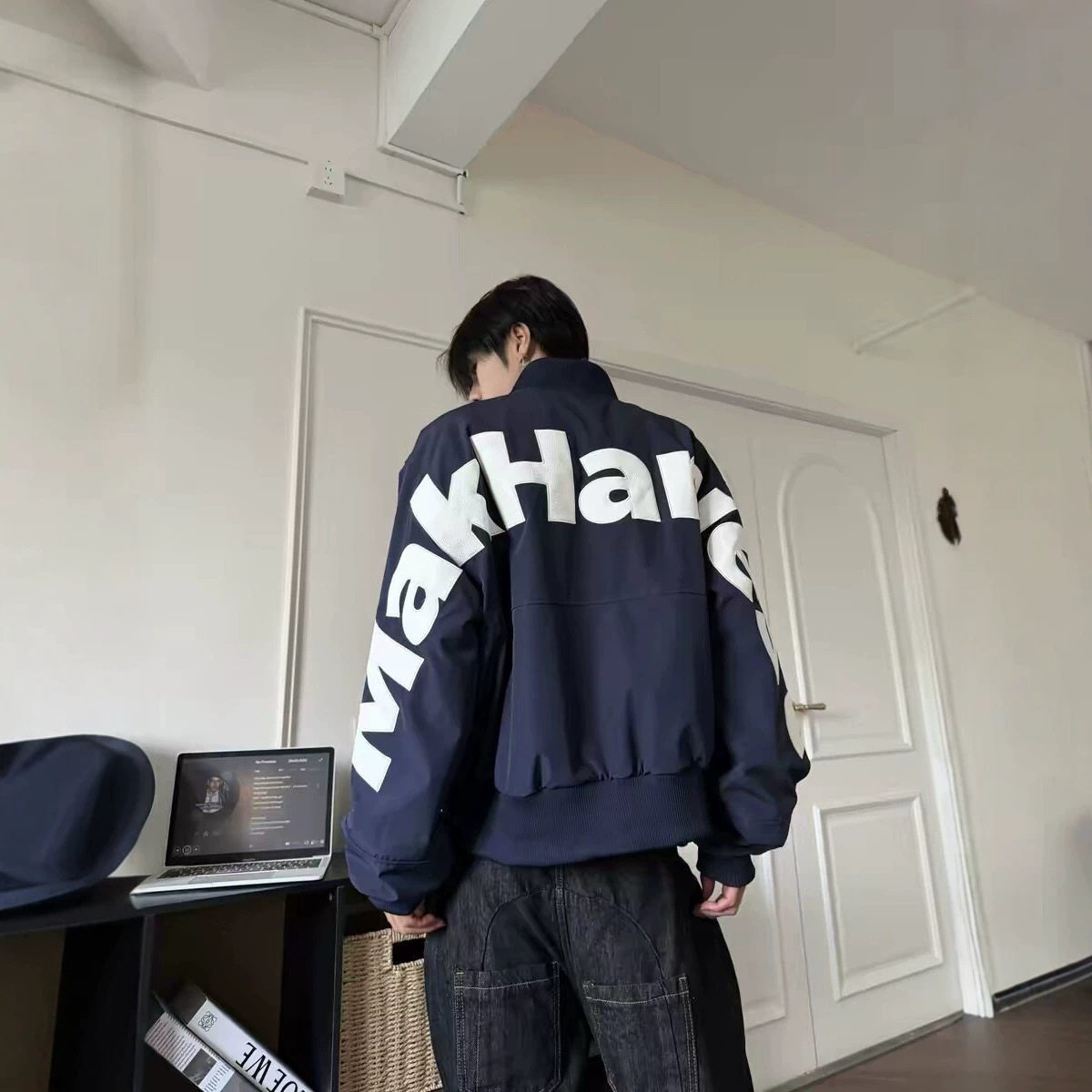 2026美式街头字母贴皮刺绣飞行夹克春季男女宽松休闲棒球拉链外套