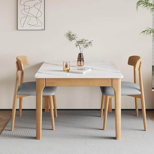 Yla岩板方桌全实木框架家用北欧简约小户型餐桌椅组合商用休闲桌