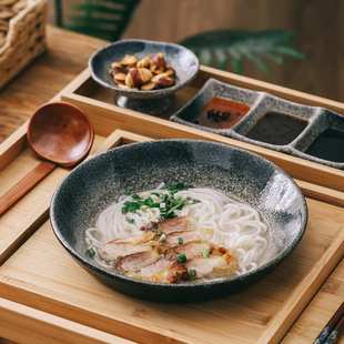 过桥米线面碗套装民宿餐盘家用汤碗碟餐厅酒店竹木餐具搭配釉下彩