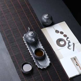 联纵 手绘粗陶描金莲花茶具户外旅行一壶二杯带茶盘套装