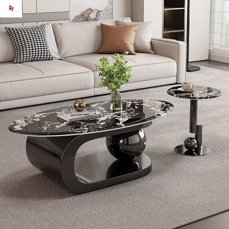 意式新款微晶石轻奢高级茶几简约现代椭圆形客厅小户型家用组合