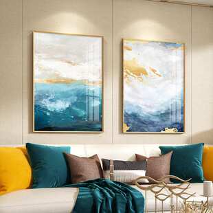 海纳百川抽象蓝色大海玄关装饰画简约北欧挂画酒店走廊大气墙壁画