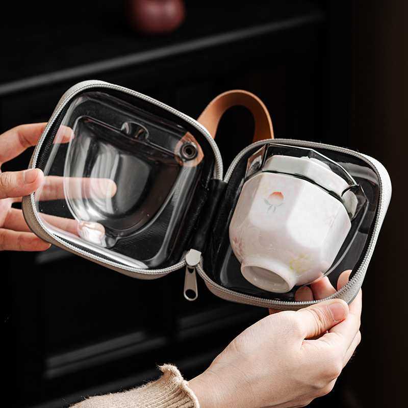 手绘桃粉旅行茶具套装玻璃盖碗单人户外便携式陶瓷快客杯一壶一杯,玩具/童车/益智/积木/模型,其它,淘宝优惠券,粉丝福利购,淘宝优惠卷