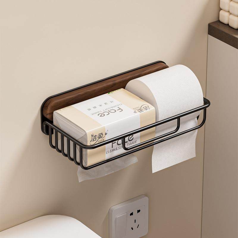 黑胡桃木纸巾盒厕所手纸架卫生间墙上免打孔实木创意纸巾架子