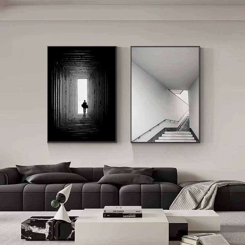 小众艺术挂画客厅两联组合现代简约黑白卧室床头装饰画餐厅壁画