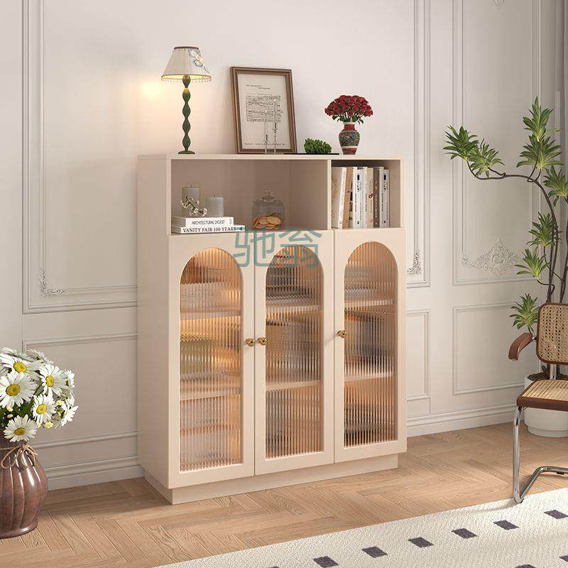 FN6轻奢书柜客厅玻璃门防尘书架儿童收纳柜置物架奶油风储物柜子