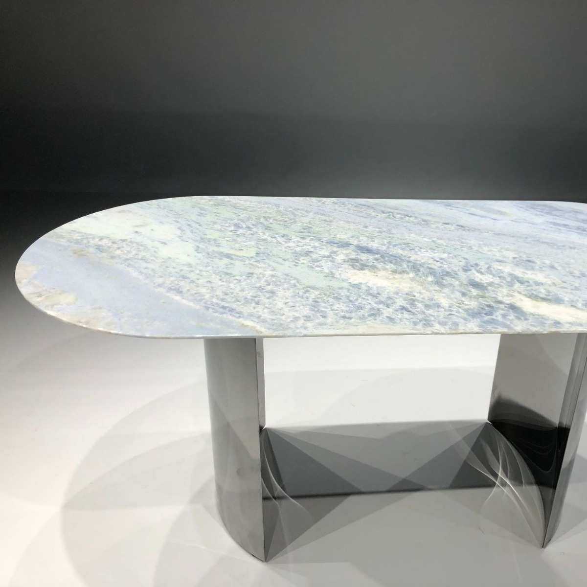 蓝水晶奢石方桌餐台轻奢极简系列大理石方形餐桌台面工厂