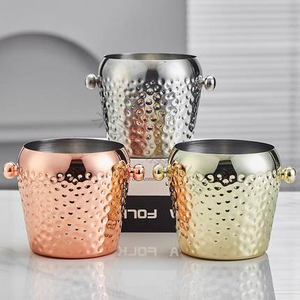 不锈钢双耳冰桶手提便携冰镇啤酒冰粒桶酒吧红酒香槟桶炸鸡小吃桶