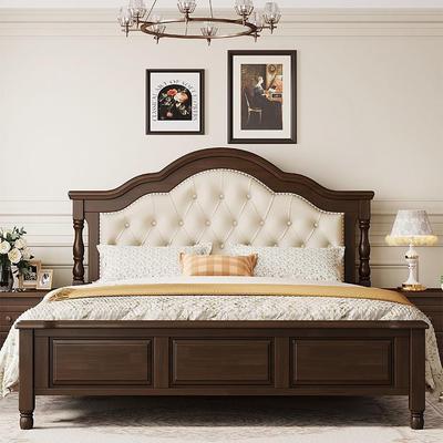 美式软靠复古实木床拉扣款双人床胡桃色意式框架箱体气压纯实木