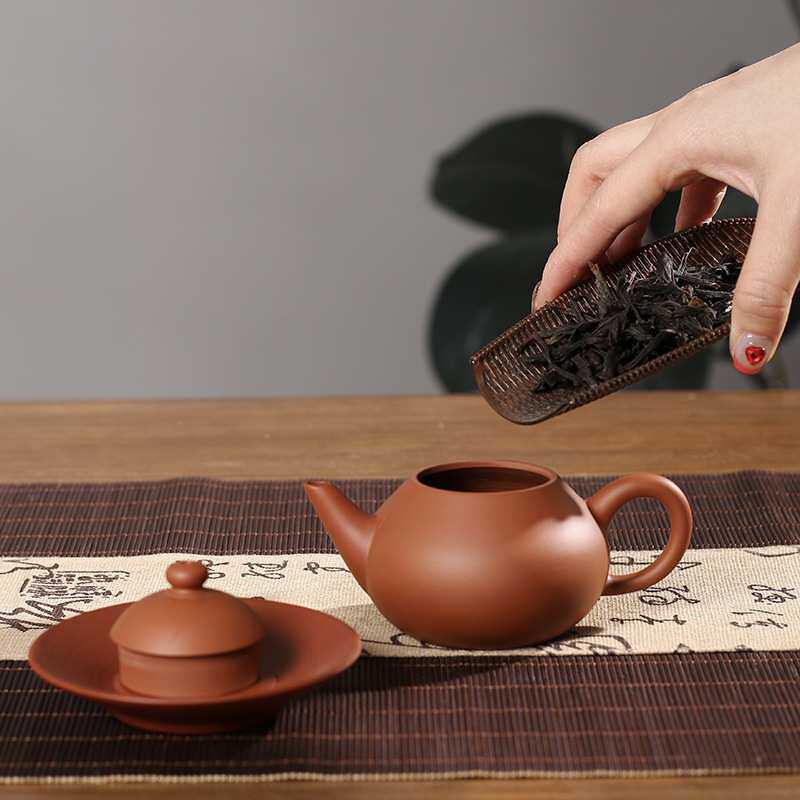 潮州原矿鸡蛋黄纯手工手拉剑梨壶三杯陈树煌手作工夫茶家用朱泥壶