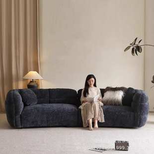 意式简约雪尼尔布艺沙发直排小户型弧形环抱复古极简客厅三人沙发