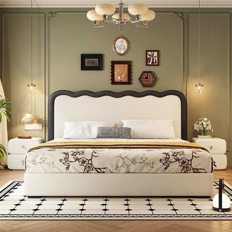 冬熊复古风波浪床猫爪皮主卧室双人涟漪皮艺齐边高箱储物三抽屉床