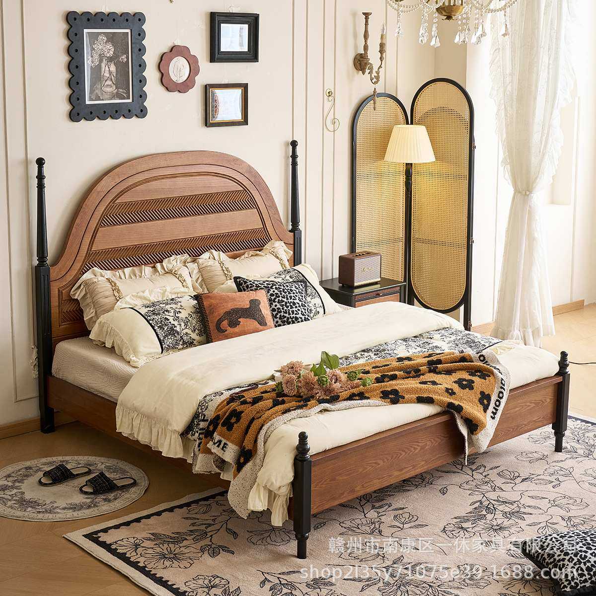 法式复古床中古风床1米8美式双人白蜡木高靠背主卧1.5米全实木床,3C数码配件,USB灯,淘宝优惠券,粉丝福利购,淘宝优惠卷