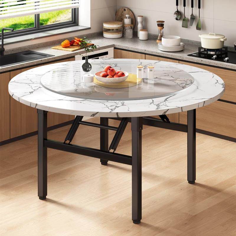 圆桌家用小户型圆形餐桌10人位吃饭桌子餐饮商用折叠圆餐桌加转盘