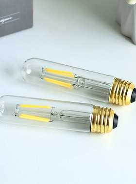 2个装T28试管灯LED灯丝灯泡120V 4W E26底座4000K中性光复古灯泡
