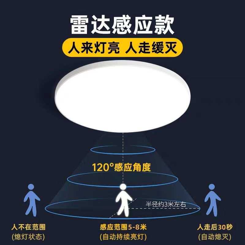 led雷达人体感应吸顶灯走廊楼梯楼道过道卫生间阳台声光控三防灯