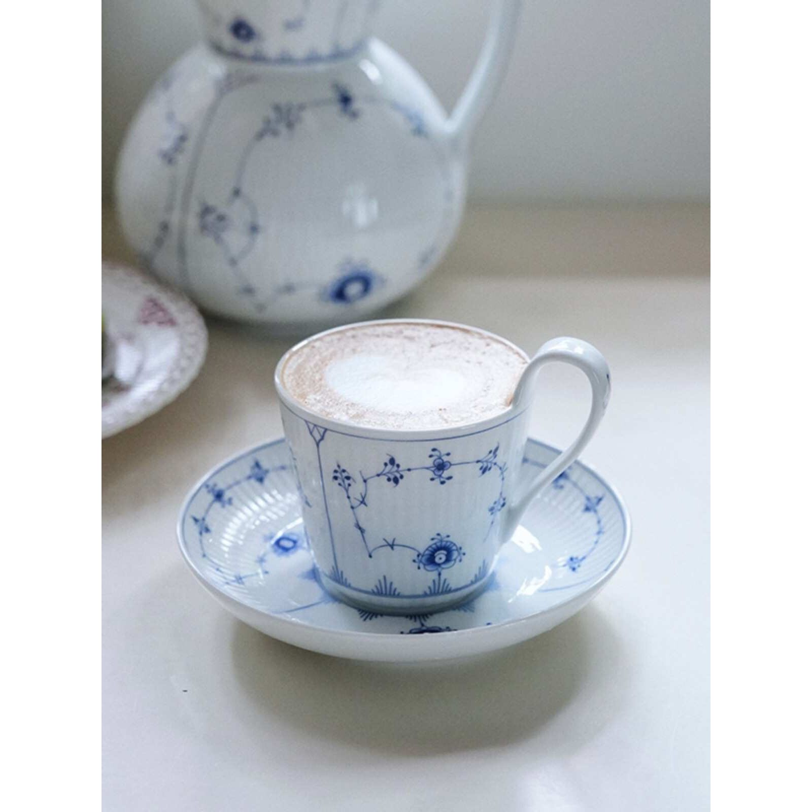 咖啡拉花杯新中式景德镇陶瓷杯碟套装家用拿铁咖啡杯青花釉下彩杯