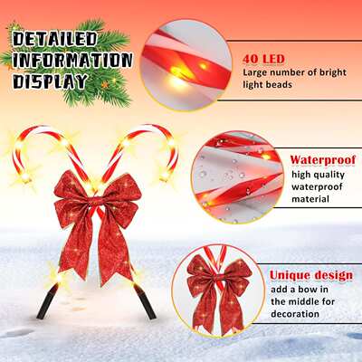 跨境太阳能地插蝴蝶结糖果拐杖灯串 led圣诞节庭院花园装饰草坪灯