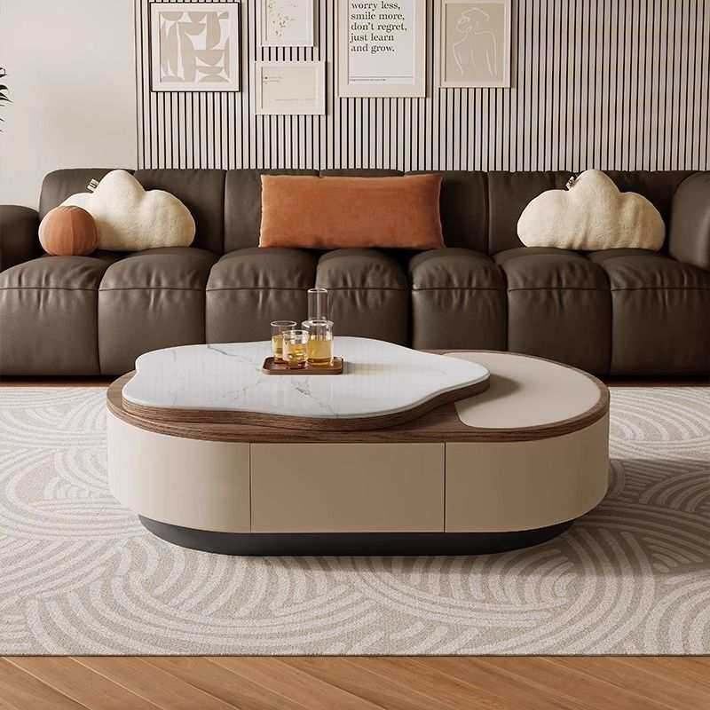 新款客厅微晶石升降茶几小户型马鞍皮家用花瓣高级创意设计师茶几