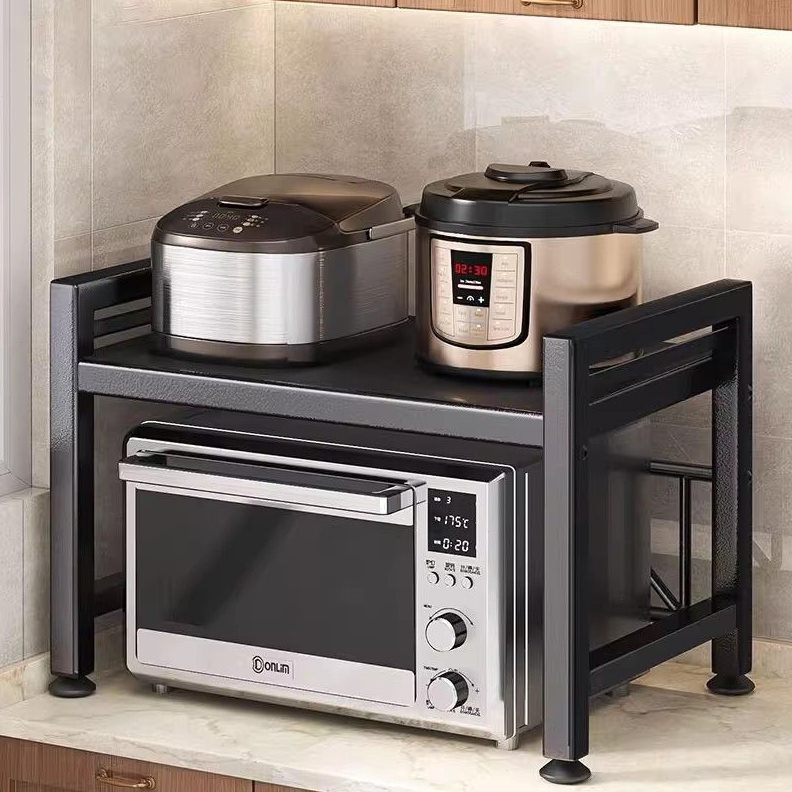 厨房微波炉置物架可伸缩家用双层烤箱架子台面厨具多功能置物架子