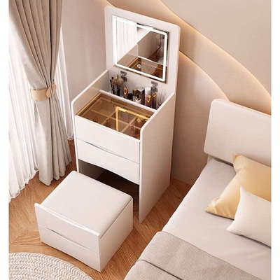 翻盖梳妆台斗柜风奶油现代梳妆台简约一体可化妆桌白色翻盖不带灯