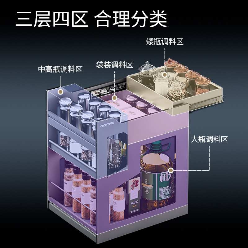 酷太拉篮厨房橱柜调料篮双层抽屉式内置收纳碗篮铝合金调味篮改造