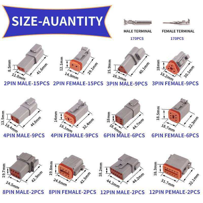 外贸爆款德驰盒装750PCS国产防水汽车连接器接插件DT04-2PDT06-2S