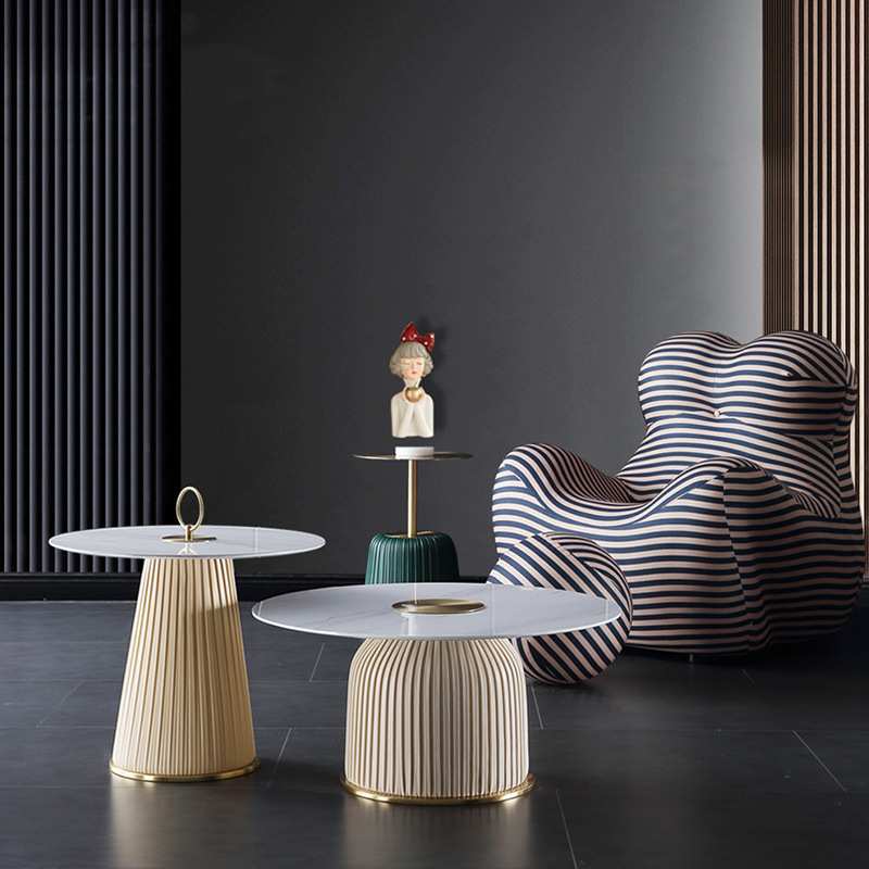 轻奢岩板圆形茶几小户型简约现代迷你客厅创意沙发高矮茶几组合