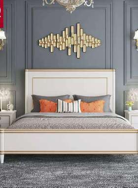 美式轻奢实木床白色婚床法式复古黑色储物高箱床主卧1.8m双人大床