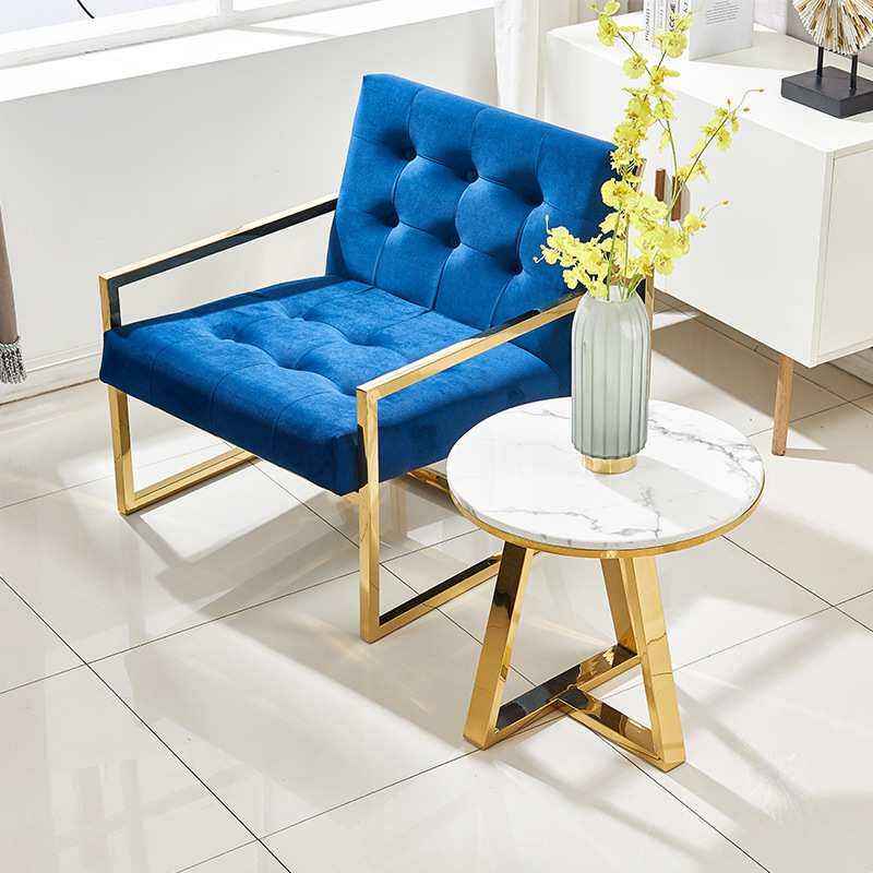 北欧简约大理石茶几现代客厅圆形创意家具边几轻奢不锈钢茶几桌