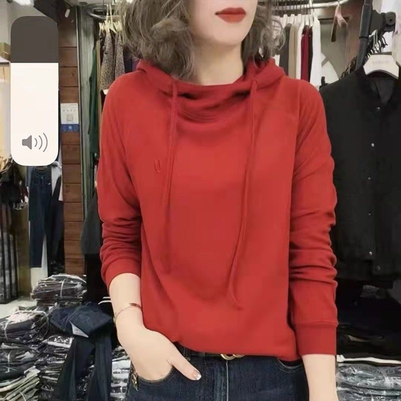 网红同款双面绒加厚连帽卫衣女2024秋冬宽松德绒打底帽衫女小衫t