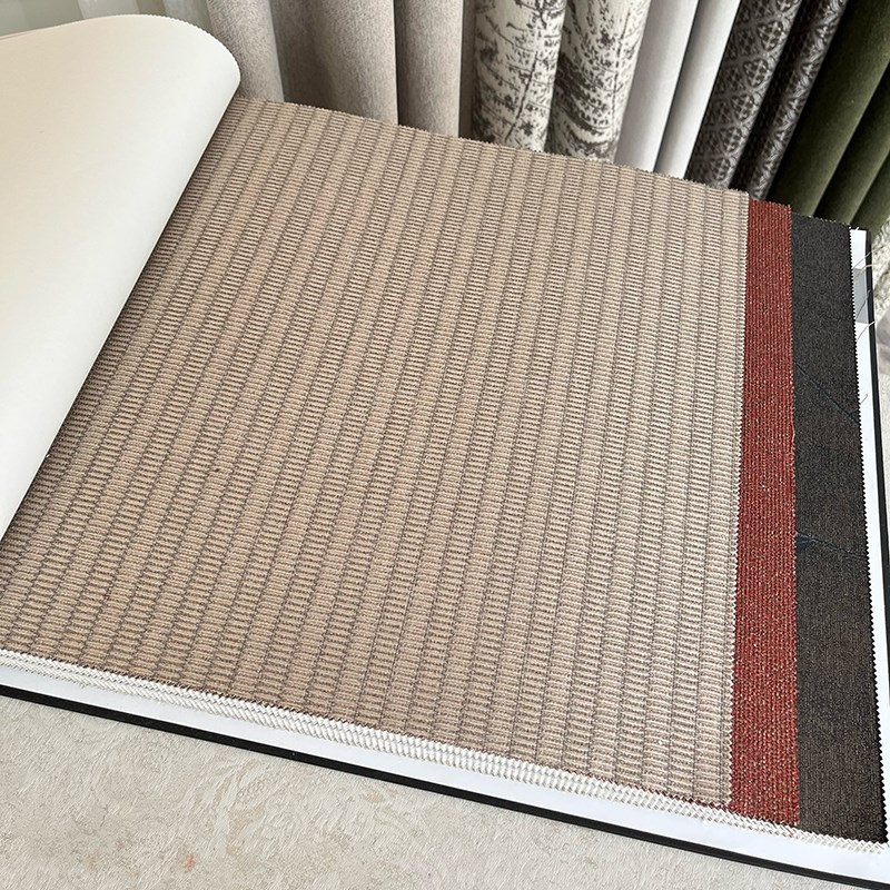 法式轻奢客厅卧室别n墅走廊素色无缝墙布全屋 卡其色肌理感条纹