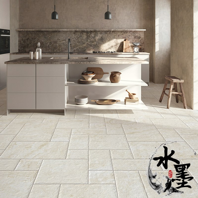 民宿厨房莱姆石地砖别墅庭t院仿古砖中古风餐厅子母砖法式阳台瓷