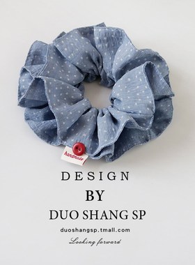 小清新蓝色波点大肠发圈女简约珍珠头绳手作时尚双层马Z尾发绳大