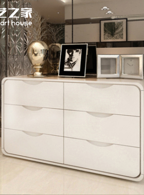 烤漆六斗柜白色现代简约斗柜z多抽屉储物柜多功能卧室客厅斗柜