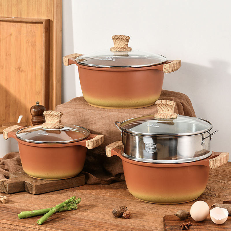 德国麦饭石汤锅不粘锅加厚煮粥锅蒸锅家用燃气灶电磁炉Z适用泡面