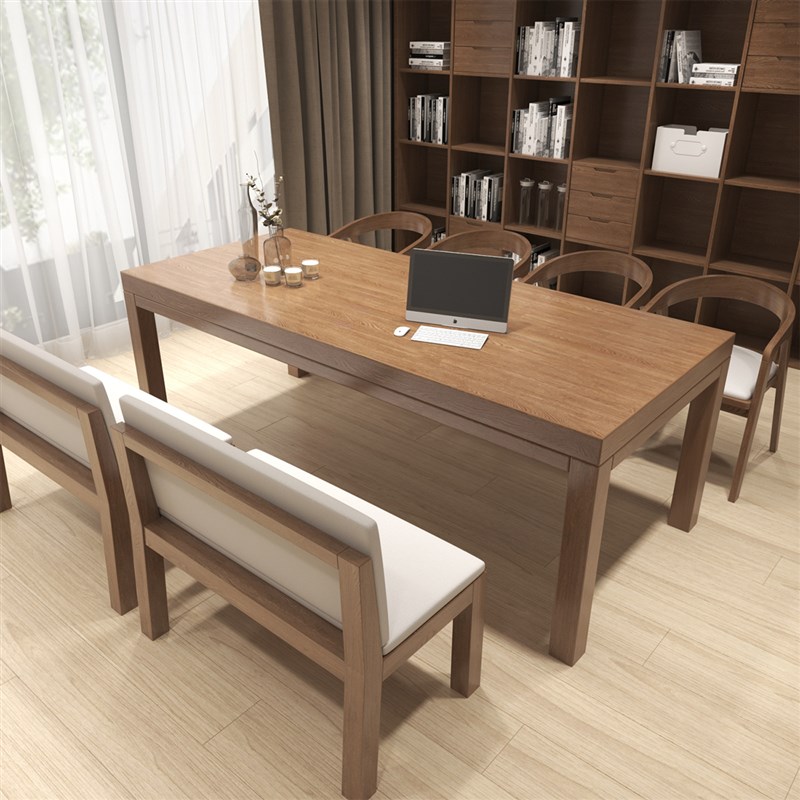 现代简约实木书桌家用客厅书房餐厅原木桌办公室休闲Y沙发桌椅组