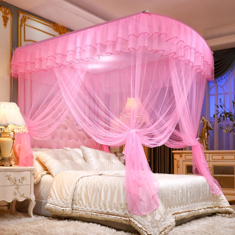 三门蚊帐b2022新款家用u型轨道纹账1.5伸缩床幔高级卧室落地免安