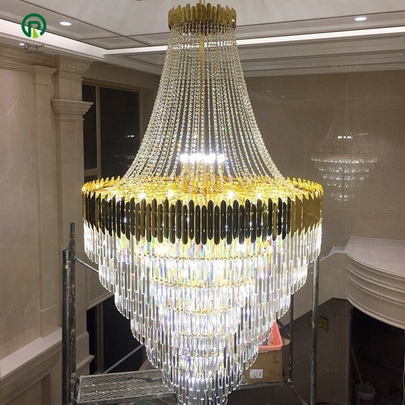 复式楼水晶大吊灯现代简t约大气跃层客厅旋转楼梯别墅灯具轻奢