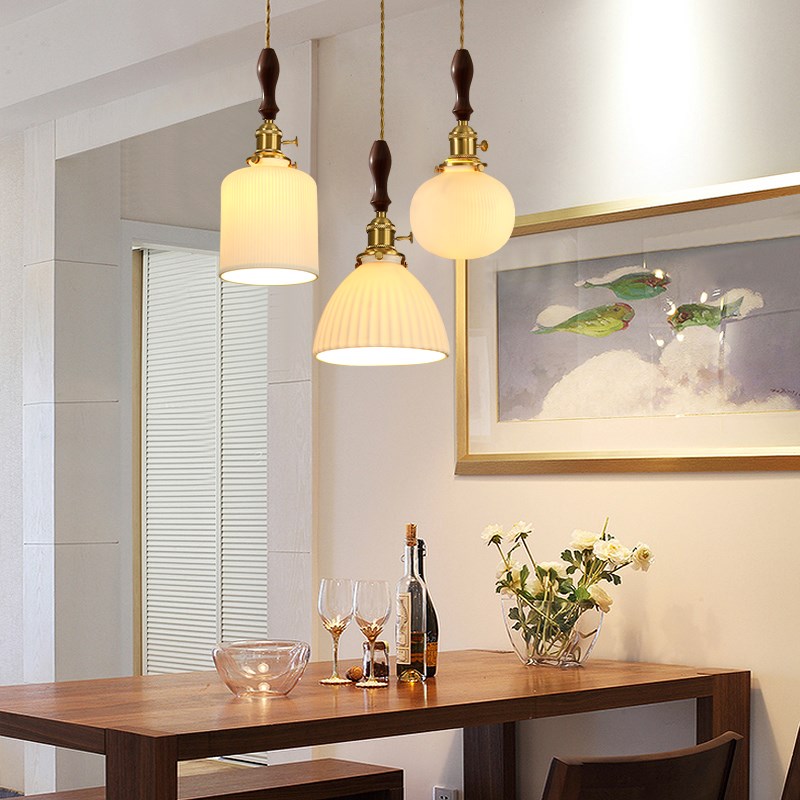 日式复古餐厅陶瓷小吊灯侘寂风卧室床G头玻璃灯胡桃木咖啡厅吧台