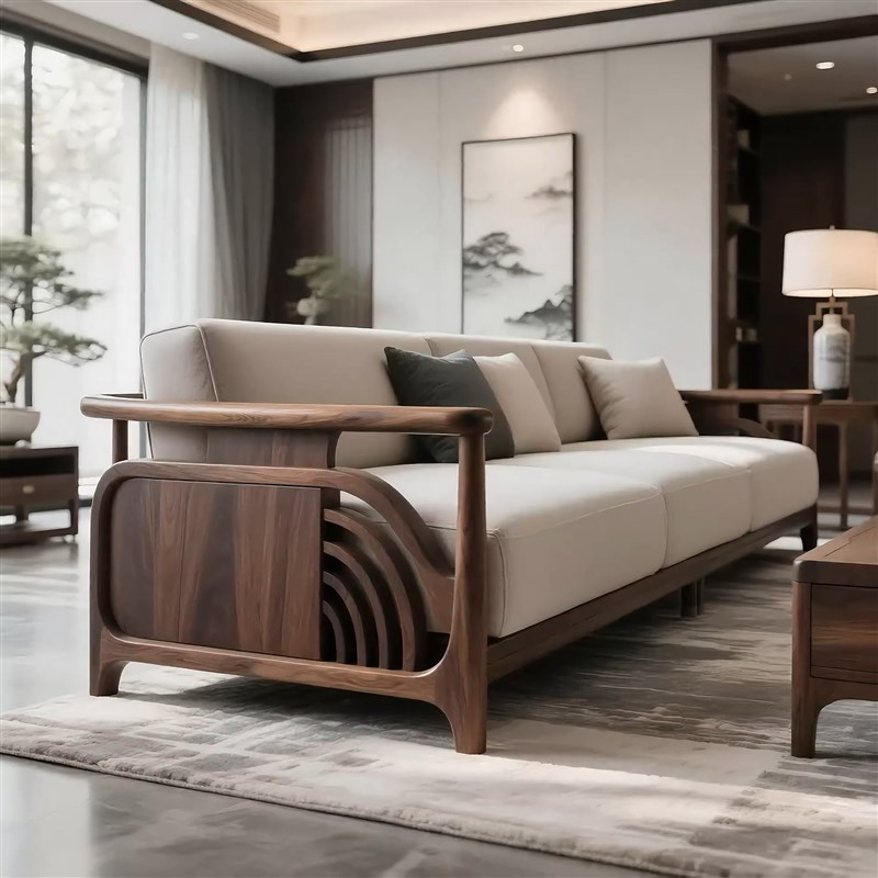 北美黑胡桃木f沙发新中式实木沙发客厅简约现代大气休闲 轻奢