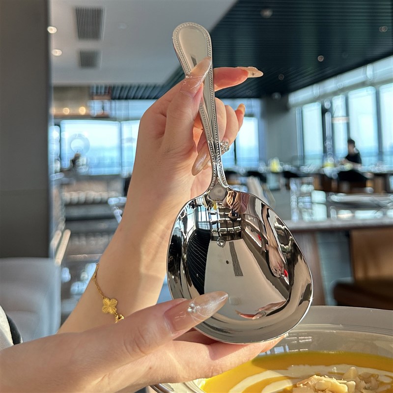 珠边造型a超大头深口分餐勺 出口品级18/10盛汤勺304不锈钢公用勺