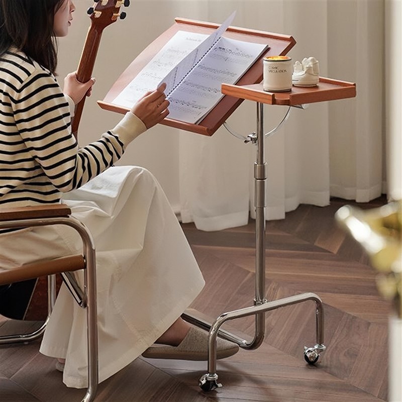 复中古实木琴谱架可移动升降茶边几客厅沙发阅读置物桌Z床头小推
