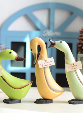 创意欧式三只鸭子套装摆件家居电视柜橱窗木质小动物店铺装饰摆设