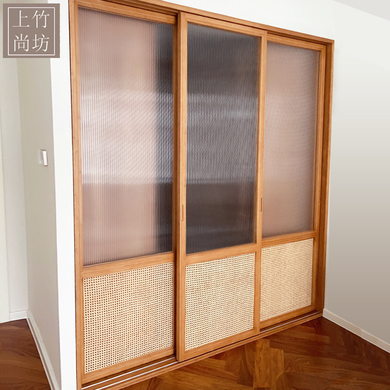 日式藤编阳台推拉门定制竹实木伸缩门折叠门卧室衣帽间卫生间移门,全屋定制,阳台门,淘宝优惠券,粉丝福利购,淘宝优惠卷
